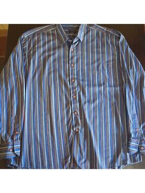 Marcello Sport Mens XL Button Up Shirt Multicolor Stripe Paisley Cuff Luxury